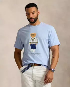 Мужская хлопковая футболка с Polo Bear больших размеров Polo Ralph Lauren, бледно-голубой