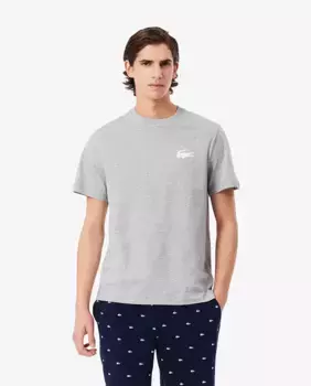 Мужская хлопковая футболка с принтом под крокодила для дома Lacoste, светло-серый