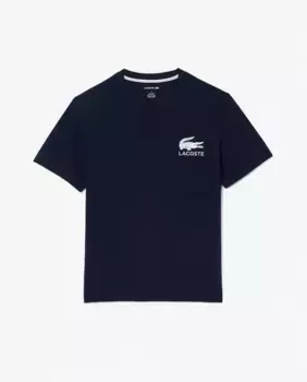 Мужская хлопковая футболка с принтом под крокодила для дома Lacoste, тёмно-синий