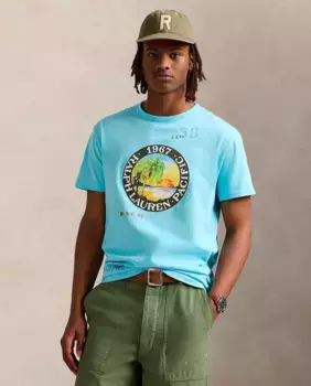 Мужская хлопковая футболка с тропическим мотивом Polo Ralph Lauren, цвет Azul Alba