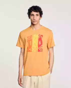Мужская хлопковая футболка с волнистым принтом Sandro, оранжевый