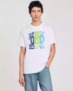 Мужская хлопковая футболка с волнистым принтом Sandro, цвет Crudo