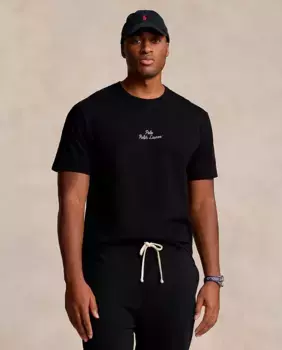 Мужская хлопковая футболка с вышитым логотипом больших размеров Polo Ralph Lauren, черный