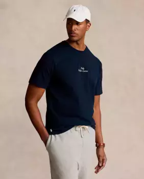 Мужская хлопковая футболка с вышитым логотипом больших размеров Polo Ralph Lauren, темно-синий