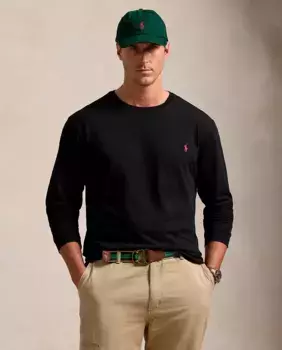 Мужская хлопковая футболка с вышивкой лошади больших размеров Polo Ralph Lauren, черный