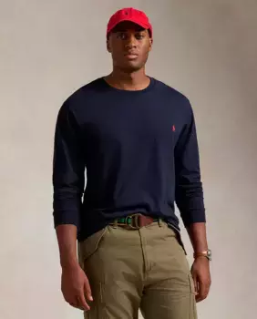 Мужская хлопковая футболка с вышивкой лошади больших размеров Polo Ralph Lauren, цвет Azul Melange