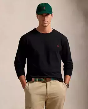 Мужская хлопковая футболка с вышивкой лошади больших размеров Polo Ralph Lauren, черный