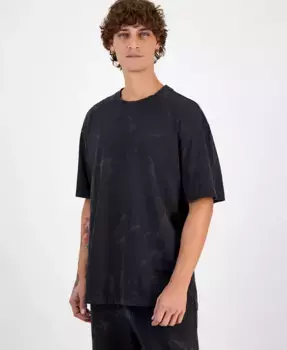Мужская хлопковая футболка свободного кроя с эффектом поношенности Hugo Boss, черный