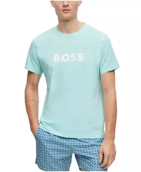 Мужская хлопковая футболка свободного кроя с контрастным логотипом Hugo Boss