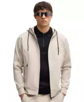 Мужская хлопковая худи на молнии Hugo Boss, коричневый/бежевый