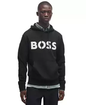 Мужская хлопковая худи свободного кроя с махрой Hugo Boss, черный