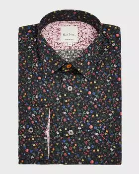 Мужская хлопковая классическая рубашка с цветочным принтом Paul Smith, цвет Dark Blue