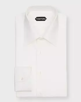 Мужская хлопковая классическая рубашка узкого кроя с коктейльной вуалью TOM FORD, цвет Optical Wh