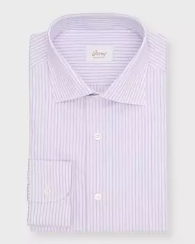 Мужская хлопковая классическая рубашка в микрополоску Brioni, цвет White Purp
