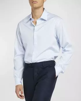 Мужская хлопковая классическая рубашка в микрополоску Loro Piana, цвет Blue Pattern