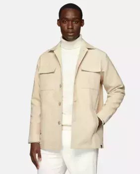 Мужская хлопковая куртка с классическим воротником песочного цвета Boggi Milano, кремовый