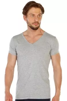 Мужская хлопковая майка серого цвета с V-образным вырезом и коротким рукавом, 12 шт., 317G TOLIN