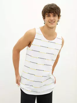 Мужская хлопковая мужская футболка без рукавов с круглым вырезом и принтом LCW Casual, буксе белый