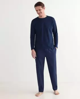 Мужская хлопковая пижама с темно-синими жаккардовыми брюками Roberto Verino, темно-синий