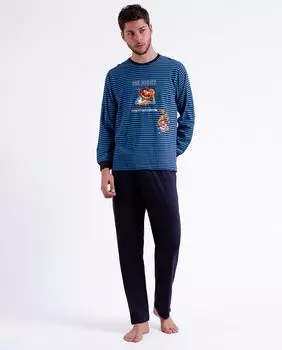 Мужская хлопковая пижама в полоску из ткани Admas, синий