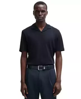 Мужская хлопковая поло-рубашка свободного кроя из льна Hugo Boss, синий
