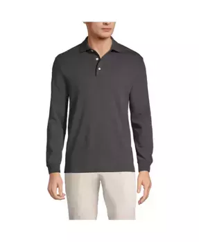 Мужская хлопковая поло с длинным рукавом из Supima Lands' End, черный