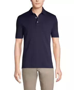 Мужская хлопковая поло с коротким рукавом из ткани Supima с карманом Lands' End, белый