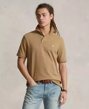 Мужская хлопковая поло с сетчатой вставкой Custom Slim Fit Polo Ralph Lauren, коричневый/бежевый