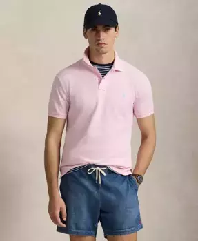 Мужская хлопковая поло с сетчатой вставкой Custom Slim Fit Polo Ralph Lauren, розовый