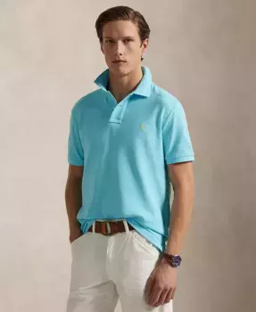 Мужская хлопковая поло с сетчатой вставкой Custom Slim Fit Polo Ralph Lauren, синий