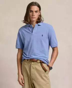 Мужская хлопковая поло с сетчатой вставкой Custom Slim Fit Polo Ralph Lauren, синий