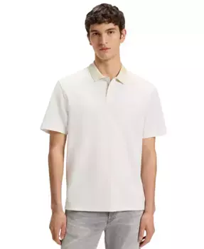 Мужская хлопковая поло с узором в технике пике и воротником Hugo Boss, коричневый/бежевый