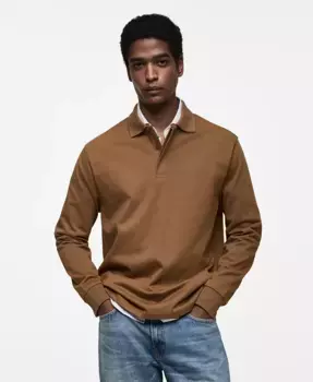 Мужская хлопковая поло Slim-Fit MANGO, коричневый