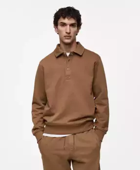 Мужская хлопковая поло-толстовка Slim-Fit MANGO, коричневый