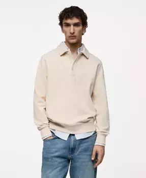 Мужская хлопковая поло-толстовка Slim-Fit MANGO, коричневый/бежевый