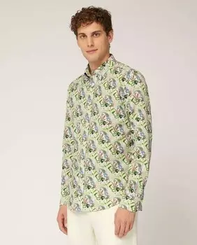 Мужская хлопковая рубашка классического кроя с светло-цветочным принтом Harmont&Blaine, светло-зеленый