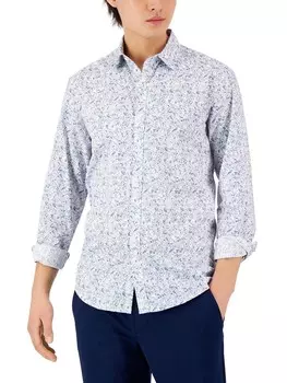 Мужская хлопковая рубашка на пуговицах с цветочным принтом Alfani, цвет Blue Mystle Combo