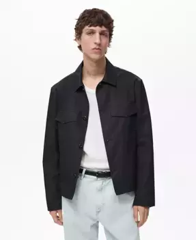 Мужская хлопковая рубашка-овершот Regular-Fit MANGO, черный