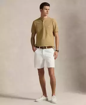 Мужская хлопковая рубашка-поло Henley с пике Polo Ralph Lauren, коричневый/бежевый