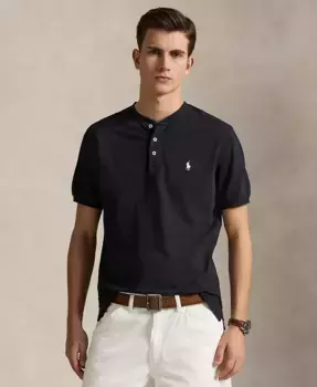 Мужская хлопковая рубашка-поло Henley с пике Polo Ralph Lauren, черный