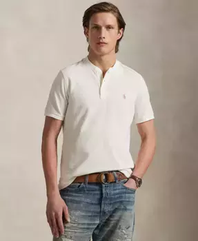 Мужская хлопковая рубашка-поло Henley с пике Polo Ralph Lauren, белый