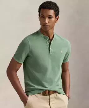 Мужская хлопковая рубашка-поло Henley с пике Polo Ralph Lauren, зеленый