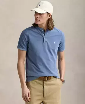 Мужская хлопковая рубашка-поло Henley с пике Polo Ralph Lauren, синий