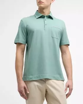 Мужская хлопковая рубашка-поло с кожаным карманом ZEGNA, цвет Light Green Solid