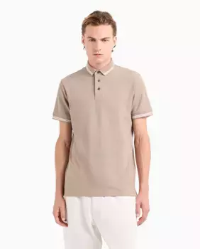Мужская хлопковая рубашка-поло с однотонными короткими рукавами Emporio Armani, цвет Topo