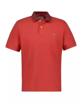 Мужская хлопковая рубашка-поло с полосатыми деталями Gant, красный