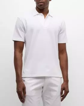 Мужская хлопковая рубашка-поло с сотовым рисунком ZEGNA, цвет White Solid