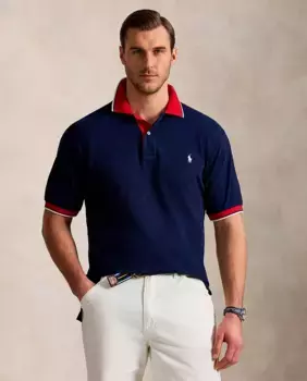 Мужская хлопковая рубашка-поло, стандартный крой, большие размеры Polo Ralph Lauren, тёмно-синий