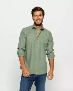 Мужская хлопковая рубашка regular fit однотонная зеленая хаки Scotta 1985, цвет Kaki