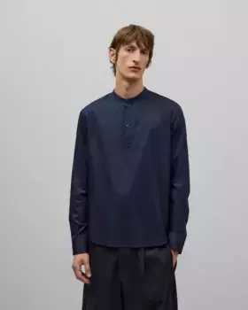 Мужская хлопковая рубашка с длинными рукавами и воротником-пекарем Adolfo Dominguez, темно-синий